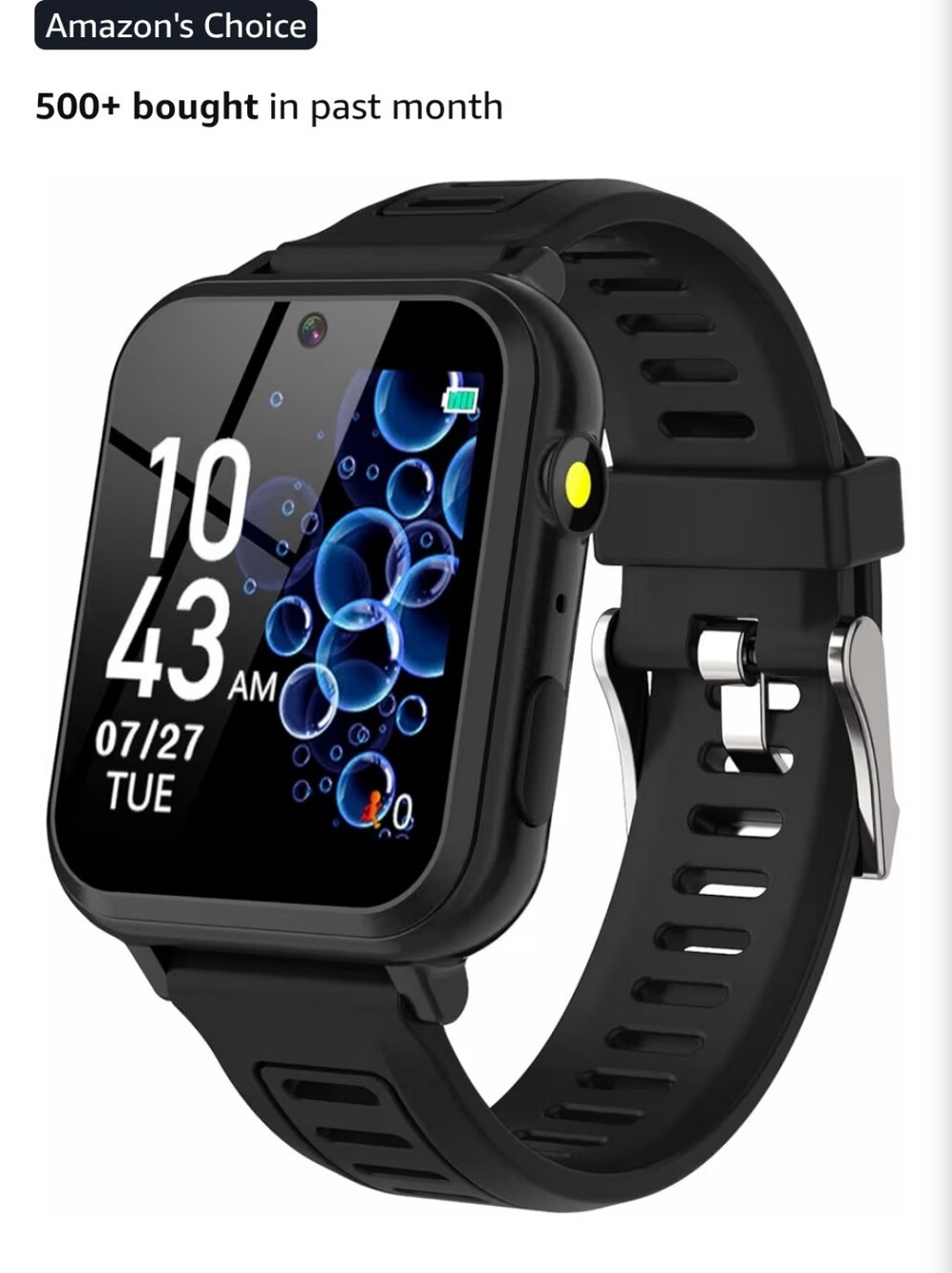 Phyulls Kids Smart Watch With Black Silicone Band